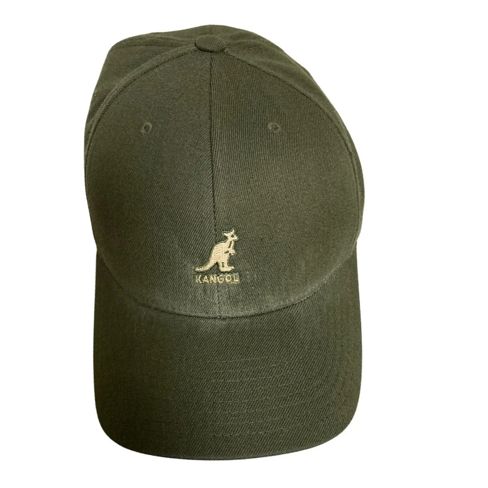 Kangol Wool Flexfit Baseball Cap L/XL Olive Green Curved Brim Logo Hat Preppy